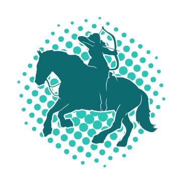 Eski bir süvari askerinin silueti okçuluk silahına nişan alıyor. Koşan atında bir okçunun silüeti..