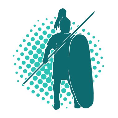 Romalı bir askerin silueti kalkan ve zıpkın taşıyor. Eski bir erkek savaşçının silueti..