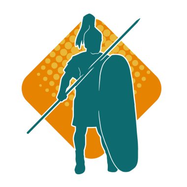 Romalı bir askerin silueti kalkan ve zıpkın taşıyor. Eski bir erkek savaşçının silueti..