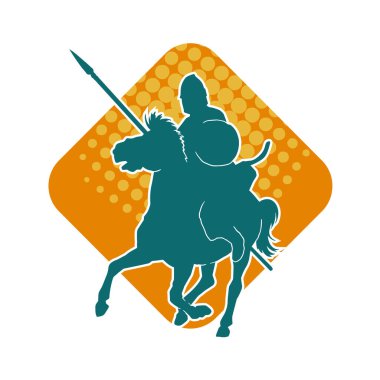 Mızrak taşıyan eski bir süvari askerinin silueti. Koşan atına zırh giymiş bir savaşçının silueti..