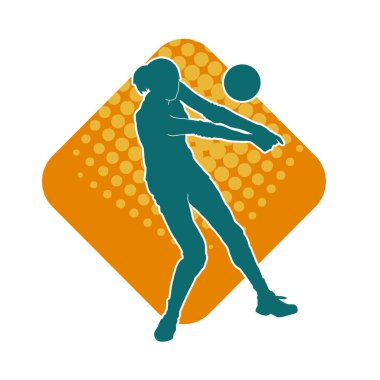 Hareketli bir kadın voleybol oyuncusunun silueti. Voleybol oynayan bir kadının silueti..