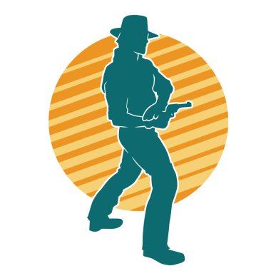 Bir kovboyun silueti tabancayla ateş ediyor.