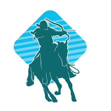 Eski bir süvari askerinin silueti okçuluk silahına nişan alıyor. Koşan atında bir okçunun silüeti..