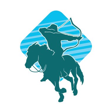 Eski bir süvari askerinin silueti okçuluk silahına nişan alıyor. Koşan atında bir okçunun silüeti..