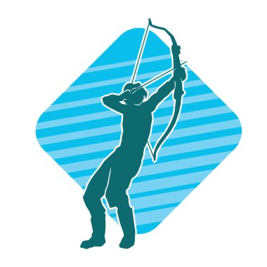 Hareketli erkek okçu savaşçısının silueti. Okçuluk silahı taşıyan bir adamın silueti..