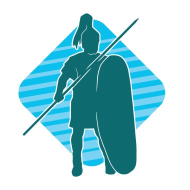 Romalı bir askerin silueti kalkan ve zıpkın taşıyor. Eski bir erkek savaşçının silueti..