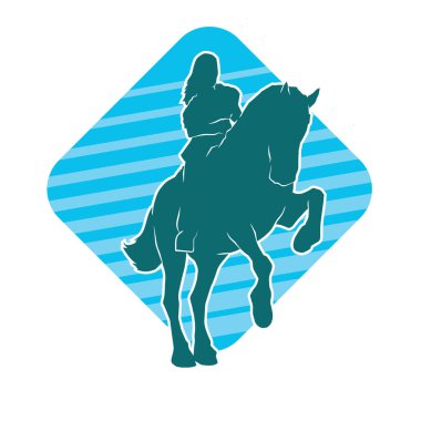 At sırtında gezen bir kadının silüeti. Sırtında bir kadın olan bir atın silüeti..