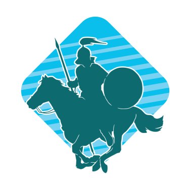 Mızrak taşıyan eski bir süvari askerinin silueti. Koşan atına zırh giymiş bir savaşçının silueti..