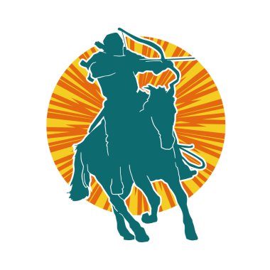 Eski bir süvari askerinin silueti okçuluk silahına nişan alıyor. Koşan atında bir okçunun silüeti..