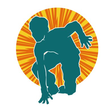 Doğu dövüş sanatı pozu veren bir adamın silueti. Dövüş sanatlarında bir erkeğin silueti..