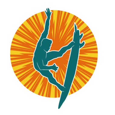 Sörf tahtasında sörf yapan bir erkeğin silueti. Sörf tahtasında gezen bir adamın silüeti..