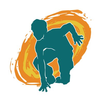 Doğu dövüş sanatı pozu veren bir adamın silueti. Dövüş sanatlarında bir erkeğin silueti..