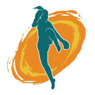 Hareketli kadın kickboksör atletinin silueti. Tekme atan bir kadının silueti..