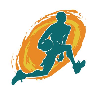 Basket oyuncusunun silueti hareket halinde. Bir erkek basket topu atleti silueti..