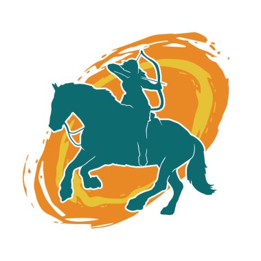 Eski bir süvari askerinin silueti okçuluk silahına nişan alıyor. Koşan atında bir okçunun silüeti..