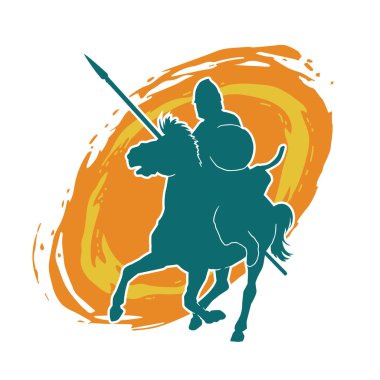 Mızrak taşıyan eski bir süvari askerinin silueti. Koşan atına zırh giymiş bir savaşçının silueti..