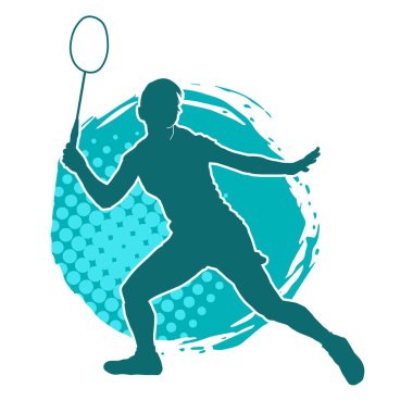 Badminton sporu yapan zayıf bir bayan sporcunun silueti. Bir kadın badminton oyuncusunun silueti..
