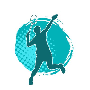 Badminton sporu yapan zayıf bir bayan sporcunun silueti. Bir kadın badminton oyuncusunun silueti..