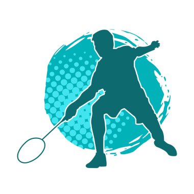 Badminton sporu yapan zayıf bir erkek atletin silueti. Badminton oynayan bir adamın silueti..