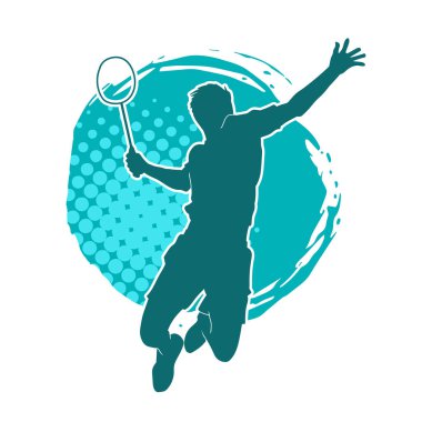 Badminton sporu yapan zayıf bir erkek atletin silueti. Badminton oynayan bir adamın silueti..