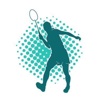 Badminton sporu yapan zayıf bir bayan sporcunun silueti. Bir kadın badminton oyuncusunun silueti..
