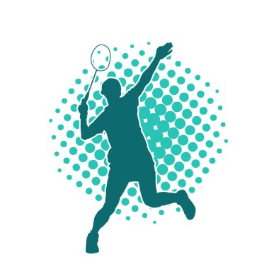 Badminton sporu yapan zayıf bir bayan sporcunun silueti. Bir kadın badminton oyuncusunun silueti..