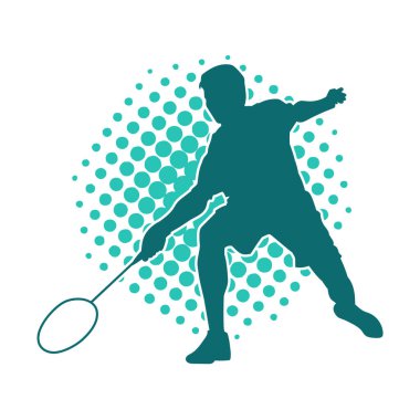 Badminton sporu yapan zayıf bir erkek atletin silueti. Badminton oynayan bir adamın silueti..