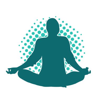 Meditasyon pozunda oturan bir kadının silüeti..