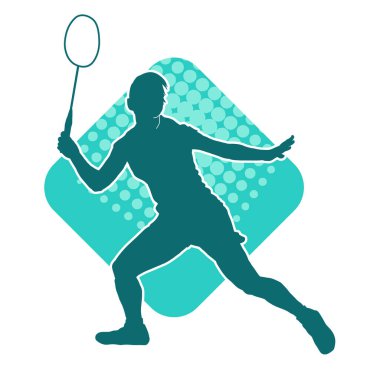Badminton sporu yapan zayıf bir bayan sporcunun silueti. Bir kadın badminton oyuncusunun silueti..