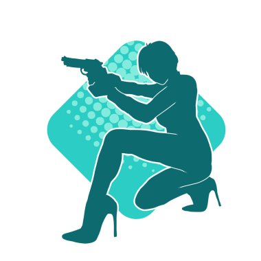 Kadın dövüşçü silueti. Tabanca ya da tabanca taşıyor..