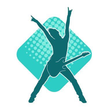 Elektro gitar çalan bir müzisyenin silueti. Bir erkek gitaristin silueti.