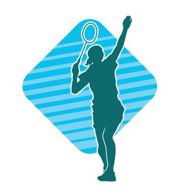 Badminton sporu yapan zayıf bir bayan sporcunun silueti. Bir kadın badminton oyuncusunun silueti..