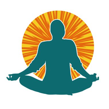 Meditasyon pozunda oturan bir kadının silüeti..