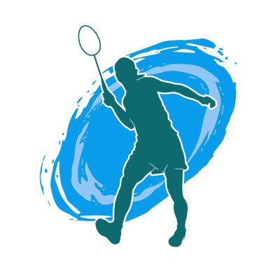 Badminton sporu yapan zayıf bir bayan sporcunun silueti. Bir kadın badminton oyuncusunun silueti..