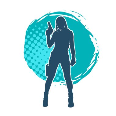 Kadın dövüşçü silueti. Tabanca ya da tabanca taşıyor..