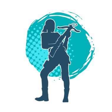 Kadın bir savaşçının silueti yaylı tüfek taşıyor.