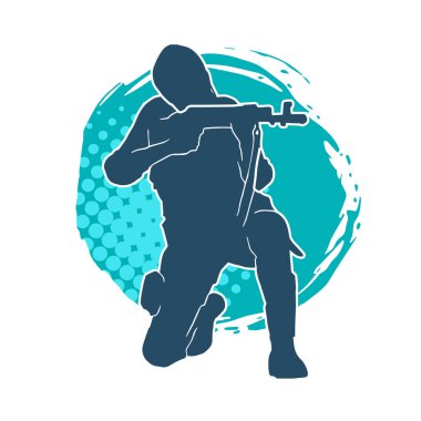 Makineli tüfek taşıyan bir kadın savaşçının silueti.