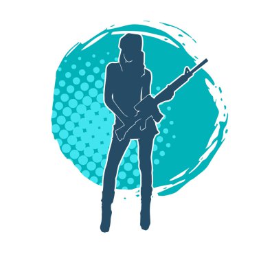 Makineli tüfek taşıyan bir kadın savaşçının silueti.