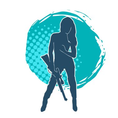 Makineli tüfek taşıyan bir kadın savaşçının silueti.