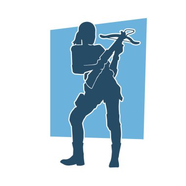 Kadın bir savaşçının silueti yaylı tüfek taşıyor.