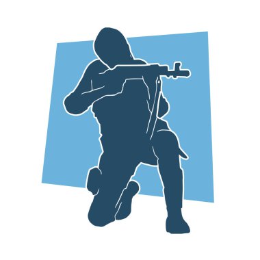 Makineli tüfek taşıyan bir kadın savaşçının silueti.