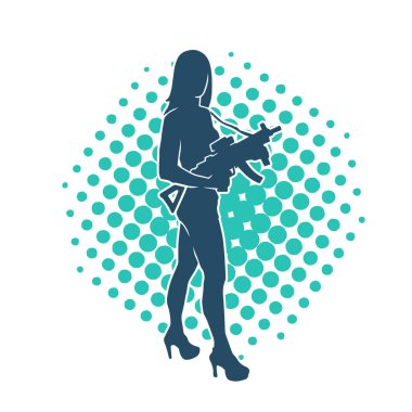 Makineli tüfek taşıyan bir kadın savaşçının silueti.