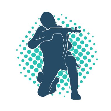 Makineli tüfek taşıyan bir kadın savaşçının silueti.