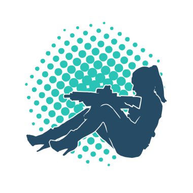 Makineli tüfek taşıyan bir kadın savaşçının silueti.