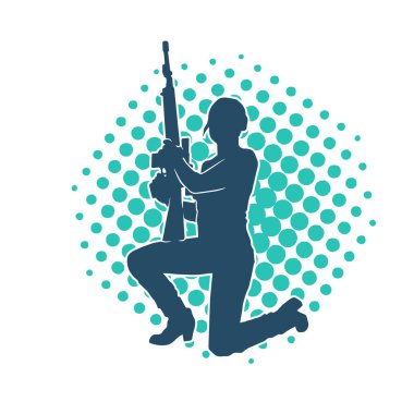 Makineli tüfek taşıyan bir kadın savaşçının silueti.