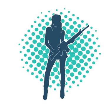 Makineli tüfek taşıyan bir kadın savaşçının silueti.