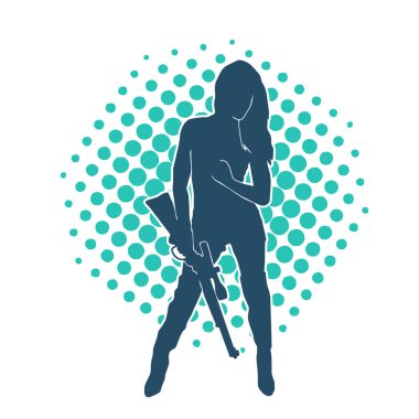 Makineli tüfek taşıyan kadın savaşçının silueti.. 