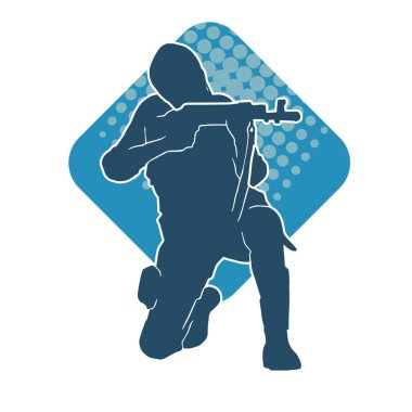 Makineli tüfek taşıyan kadın savaşçının silueti.. 