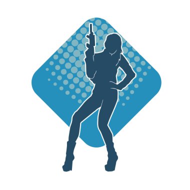 Makineli tüfek taşıyan kadın savaşçının silueti.. 