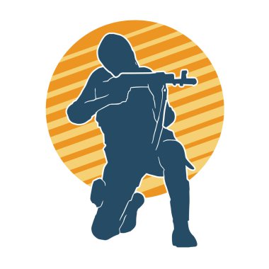 Makineli tüfek taşıyan kadın savaşçının silueti.. 